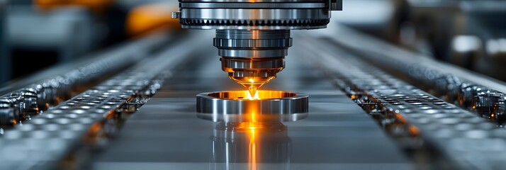 Leinwandbilder - Close-up view of a high-precision laser cutting machine operating in a state-of-the-art manufacturing facility.