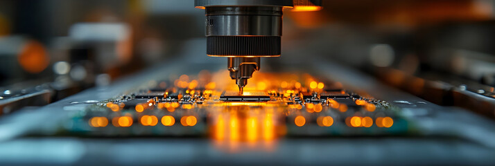Poster - Close-up view of a high-precision metalworking machine in an advanced industrial workshop,showcasing the latest technological innovations in manufacturing and automation.