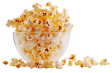 Poster - 3D rendering of fresh buttery popcorn pieces scattered and isolated on transparent background for food media