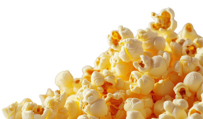 Poster - 3D rendering of fluffy popped corn close-up, isolated on transparent background with realistic crisp texture
