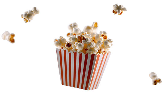 3D rendering of golden-brown popcorn kernels and puffed corn, isolated on transparent background in cinematic style