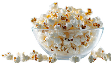 Poster - 3D rendering of crunchy buttered popcorn close-up, isolated on transparent background with rich texture and shading
