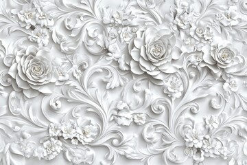 Elegant marble wall adorned with floral sculptures.