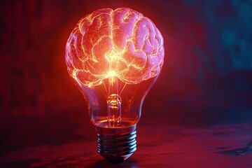 Poster - Glowing brain lightbulb symbolizing AI and innovation concept.