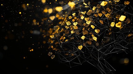 Poster - Digital Tree with Golden Leaves on Dark Background