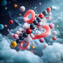 Fototapete - Mesmerizing molecular composition exhibiting fluid lines and captivating symmetry in a vibrant digital art aesthetic influenced by futuristic and glitch art techniques situated in an ethereal