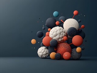 Poster - Abstract digital depicting a malleable geometric composition of spherical molecular entities with chromatic variations and stylized fractal formations