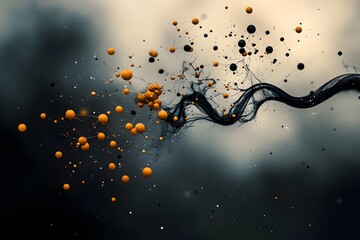 Poster - Ethereal Molecular Silhouettes in a Tranquil Outdoor Setting   Experimental Abstract Art with Wispy Interconnected Chemical Compositions Flowing and Shimmering in a Hazy
