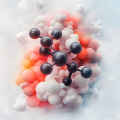 Poster - Mesmerizing molecular composition exhibiting fluid lines and captivating symmetry situated in a vibrant neon hued environment influenced by futuristic and glitch art techniques digital art aesthetic
