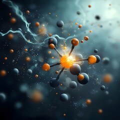 Poster - Glowing Molecular Model Captivating Kaleidoscopic Chemical Patterns and Intricate Particle Formations in a Futuristic Laboratory Landscape