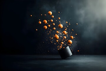 Poster - Captivating molecular structures orb like in form yet scattered in alluring patterns depicted in a digital painting with a chiaroscuro and sci fi inspired background