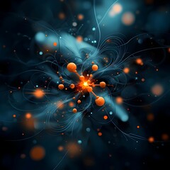 Poster - Glowing Molecular Formations Radiant kaleidoscopic patterns of intricate particle structures and chemical symmetry in a futuristic laboratory setting