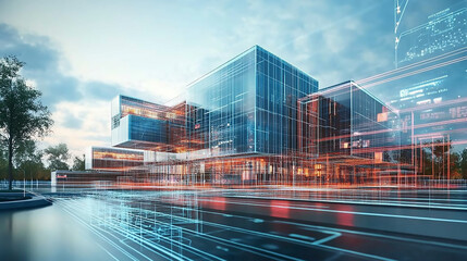 Wall Mural - Modern office building in the city. Business and financial concept engineer building city background

