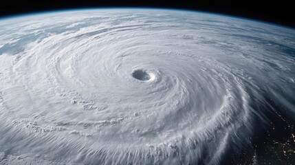 Poster - Aerial view of a powerful hurricane swirling over the ocean, white isolate background.