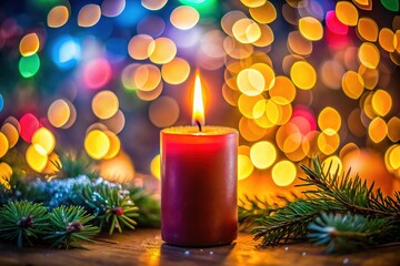 Warm candlelight bokeh creates a festive glow, leaving room for your message.