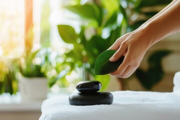 Therapist relieves chronic pain by applying hot stones on patient's back for soothing therapy sessions