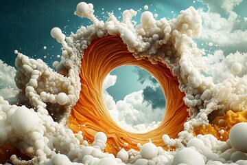 Poster - Captivating abstract digital art composition featuring a swirling vortex of cosmic energy intricate fractal patterns and surreal molecular topology in an otherworldly alien landscape