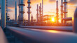 © Chanita - High-tech refinery with pipes and machinery processing petrochemical materials, bright sunset glow, wide-angle, ultra-detailed, cinematic realism