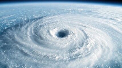 Poster - Aerial view of a powerful hurricane cyclone over the ocean, white isolated background.