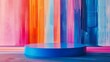 © lanters_fla - A blue empty pedestal, podium, stage with bright, vibrant colors, colorful stripes background for product display and presentation