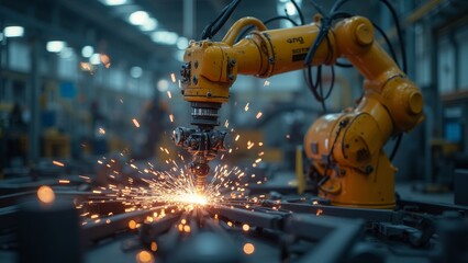 Industrial robotics: automated arm welding with precision and efficiency in modern factory