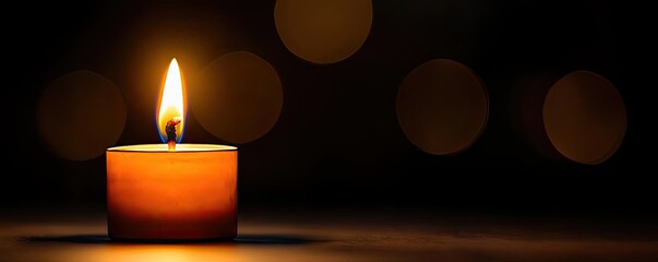 Poster - Candle flame glowing in the dark, warm ambiance, serene atmosphere.