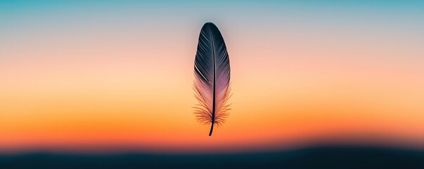 Poster - A delicate feather against a vibrant sunset backdrop.