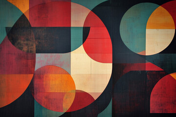 Poster -  colorful abstract painting with a lot of different shapes and colors. The painting is full of energy and movement, with the shapes and colors blending together in a dynamic way
