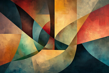 Poster -  colorful wall with many different shapes and colors. The wall is a piece of art and has a vibrant and lively feel to it