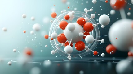 Poster - Captivating digital art depicting striking molecular formations spherical in shape but dispersed in intriguing clusters set against a futuristic cinematic backdrop with lighting and a vibrant