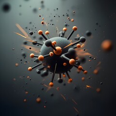 Poster - Captivating 3D rendered image depicting a complex molecular model with striking spherical geometric design and dynamic energy bursts in a hypnotic celestial array