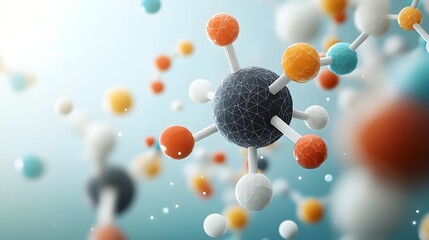 Poster - Vibrant molecular structures in dynamic metamorphic forms amid a futuristic sci fi backdrop showcasing the beauty and complexity of organic interconnected patterns in a digital render or simulation
