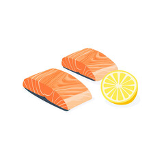 Wall Mural - Fresh Salmon Fillets with Lemon Slice Illustration