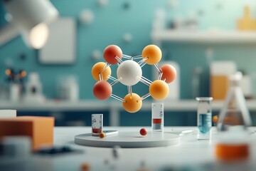 Poster - Striking molecular visualization showcasing the prismatic atomic arrangement within an interlocking molecular lattice with mesmerizing molecular kinetics in an ethereal microscopic world