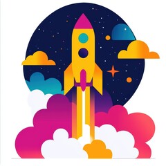 Poster - Modern Tech Startup Launch Illustration with Rocket