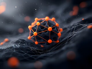 Fototapete - A visually striking and conceptual digital artwork depicting a malleable globular molecular entity with intricate stylized fractal formations in a dynamic chromatic chiaroscuro lighting