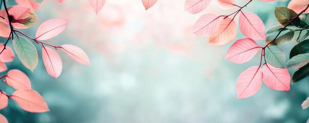 Poster - Colorful pink leaves on a soft blurred background, ideal for nature-themed projects.