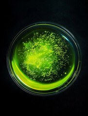 Wall Mural - cosmetics moisturizing water molecules, cosmetics essence, liquid oil foam, green glass texture,3d r