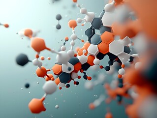 Poster - Captivating Molecular Formations Enchanting Biochemical Shapes in Luminous Digital Art   Visually striking chemical diagrams mesmerizing molecular lattices