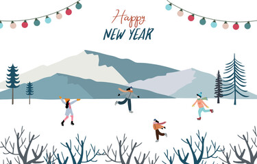 Wall Mural - winter landscape background with mountain,tree for horizontal design
