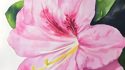 Aufkleber - A vibrant pink flower painting featuring delicate petals and detailed yellow stamen against a dark background.