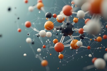 Poster - Intricately Rendered Molecular Model Showcasing the Dynamic and Intricate Nature of Organic Compounds with Complex Geometric Patterns and Interlocking Elements Vivid Yet Visual Style