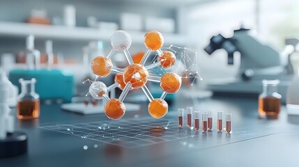 Poster - captivating digital showcasing an intricate molecular structure with luminous interconnected geometr