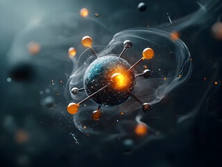 Poster - Glowing spherical molecule with elegant kinetic movement intricate crystalline network and pulsing bioluminescent hues