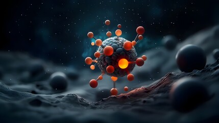 Poster - A glowing spherical molecule that morphs and shifts in response to its dynamic environment creating an ethereal and captivating digital art piece with vibrant colors sci fi inspired elements