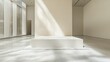 © Aisha - A minimalist white podium in a contemporary art museum, with a clean and neutral background