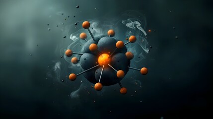 Poster - Captivating abstract visualization of a spherical molecular structure glowing with dynamic energy and vibrant color palette