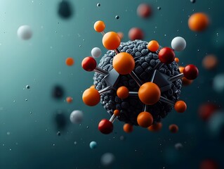 Poster - Captivating Spherical Molecular Structure with Elegant Geometric Patterns and Retro Futuristic Aesthetics  This digital showcases a complex intricate molecular design with a glossy