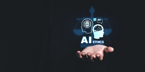 Fototapete - AI Ethics Concept with Digital Icons.