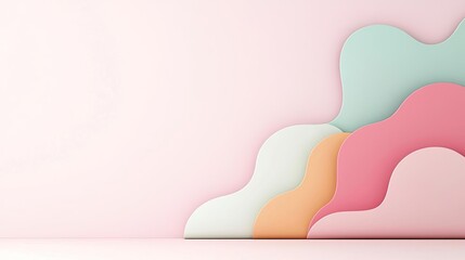 Aufkleber - Colorful wavy shapes on a soft pink background, modern design element.